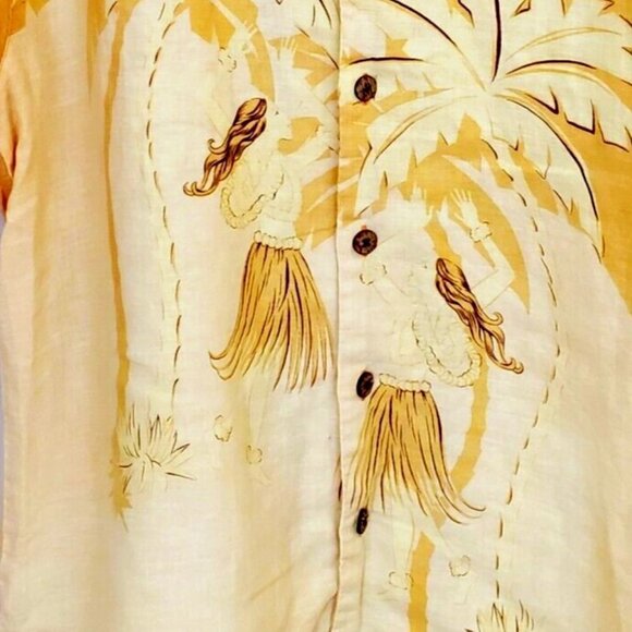 Tommy Bahama Mens Linen Button Down S/S shirt Hula Girls Palms Sz  M - Picture 2 of 5